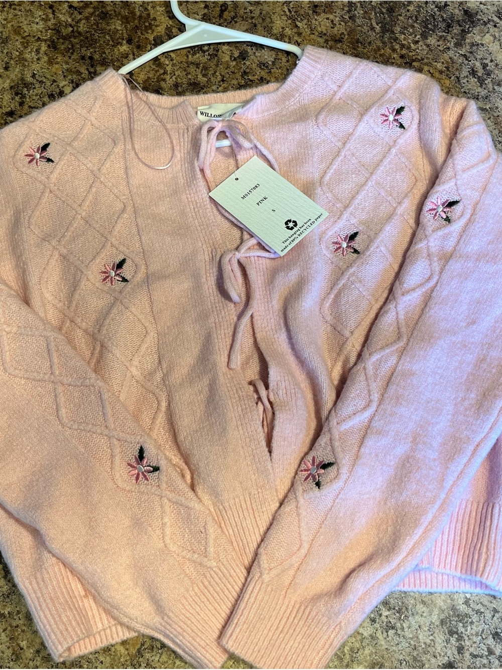 Willow & Wind Pink Embroidered Tie-Front Cardigan NWT